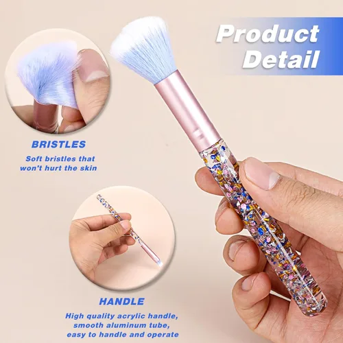 Vista 3 de Juego de 7 brochas de maquillaje, brochas de maquillaje con brillo de cristal, cepillo profesional para mezclar con mango de lentejuelas, lindo