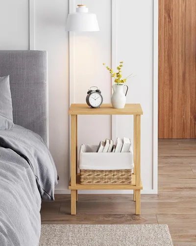 Vista 12 de TUTOTAK TB01BMW034 - Mesa auxiliar, mesita de noche con estante de almacenamiento de 2 niveles, para espacios pequeños