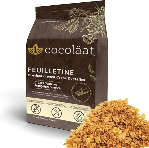 Cocoläat Feuilletine - Dentelas de crêpe francesa trituradas | Crunch de galletas desmenuzadas | Hecho con mantequilla real | Importado de Francia |