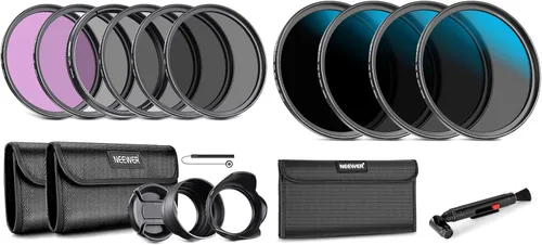 Neewer Kit de filtro de lente ND de 3.228 in (UV, CPL, FLD, ND2, ND4, ND8, parasol de lente, tapa de lente) y ND16/ND32/ND64/ND1000 compatible con