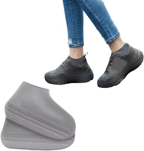 Vista 7 de 1 par de fundas reutilizables para zapatos, impermeables, antideslizantes, de silicona, resistentes al desgaste, botas de lluvia para botas al aire