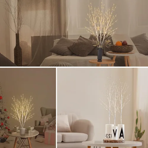 Vista 9 de Bexdir Ramas de árbol blancas de abedul iluminadas de 33 pulgadas, 180 luces LED con temporizador enchufable, árbol artificial blanco ramita