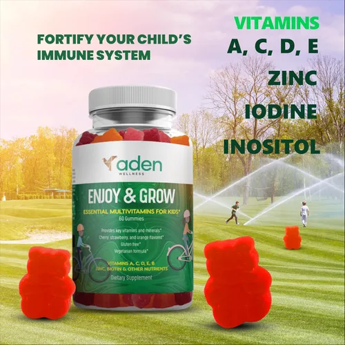 Vista 4 de Gomitas de vitaminas múltiples B para niños, con complejo B B6 B12 B9 (Folato) B7 (biotina) B5 (ácido pantoténico), A, C, D, E, zinc, yodo