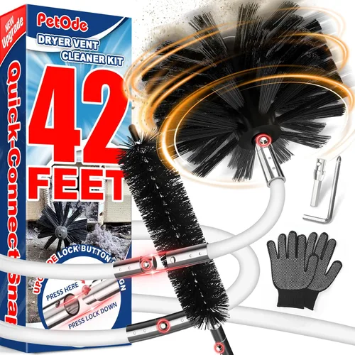 Vista 9 de PetOde Kit de limpiador de ventilación de secadora de 32 pies, cepillo flexible mejorado con accesorio de taladro para una limpieza efectiva