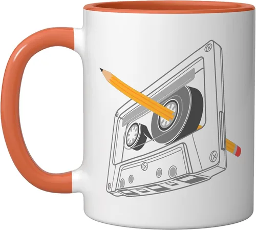 Vista 8 de Vintage Rewind Funny 80s 90s Cassette Pencil Gift Men Women Ceramic Mug, Black/White