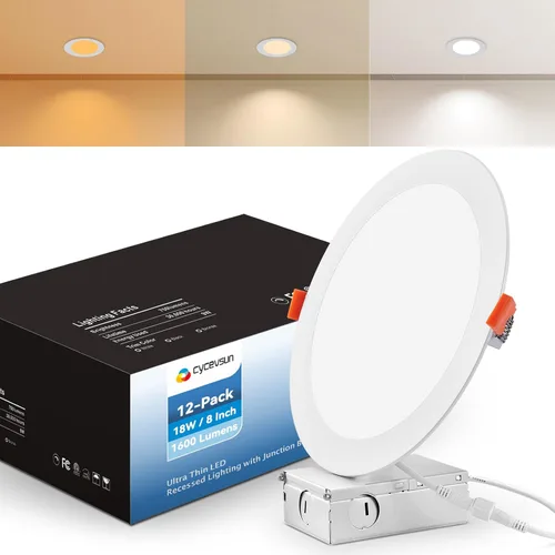 Vista 23 de CycevSun Luces empotrables LED de 4 pulgadas, sin lata, regulables y 5 CCT seleccionables, techo de oblea ultrafina, para exteriores e interiores, 9