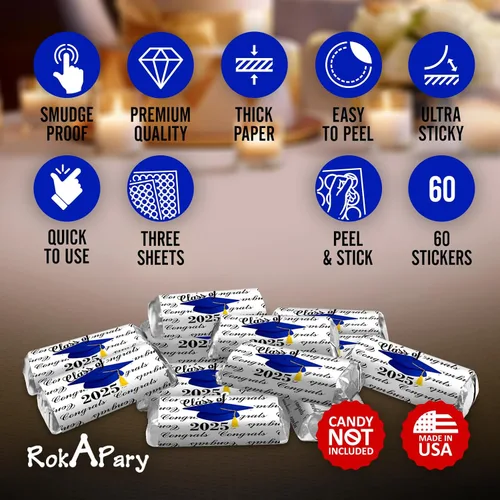 Vista 3 de 60 calcomanías de barra de caramelo en miniatura para fiesta de clase de 2026, juego de 60 mini calcomanías de barra de chocolate con caramelo