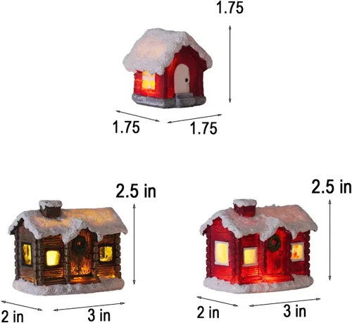 Vista 4 de Newman House Studio Decoraciones navideñas para la casa, aldea navideña iluminada, 3 piezas de figuras de casa de pueblo navideño con luces