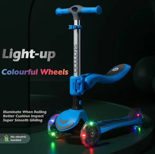 Vista 2 de Stompa Scooter for Kids 2-in-1 Light Up 3 Wheel Scooters with 4 Levels Adjustable Handlebar, Foldable Seat, Widen No-Slip Deck for Girls & Boys Ages