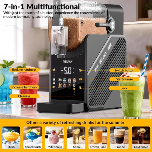 Vista 3 de Slushie Machine 88 oz, 7-in-1 Slushy Machine for Home, Professional Frozen Drink Maker with LED Display, Auto-Clean, No Ice Needed, for Frozen