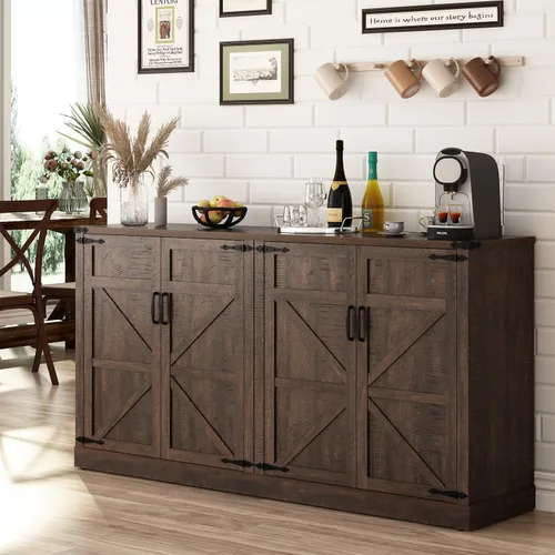Vista 9 de Aparador Buffet con Almacenamiento - Aparadores de Despensa de Cocina Estilo Granja de 65 Pulgadas con Estantes Ajustables, Gabinete de Barra