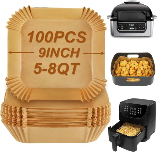 Vista 12 de BYKITCHEN Forros pequeños para freidora de aire de 1 a 3 cuartos de galón, hoja de papel pergamino mini freidora de aire de 5.5 pulgadas, compatible
