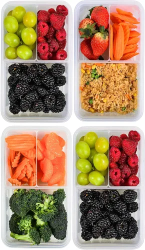 Vista 11 de Caja Bento para Niños y Adultos - Contenedores de Lonchera Reutilizables para Preparación de Comidas - Contenedor de Caja de Snacks de 3