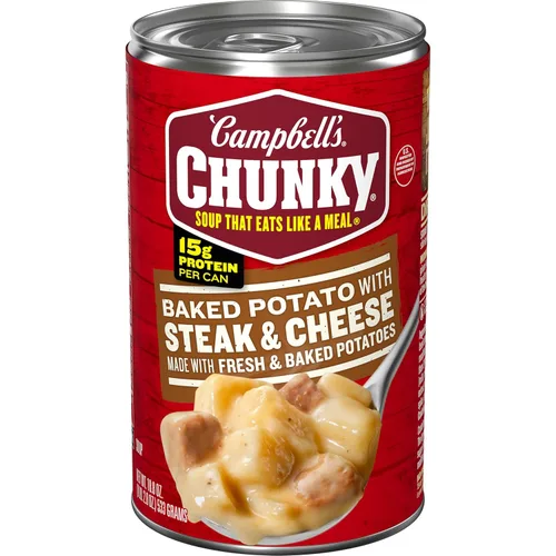Campbell's Chunky Sopa de papa al horno con bistec y queso, lata de 18.8 onzas