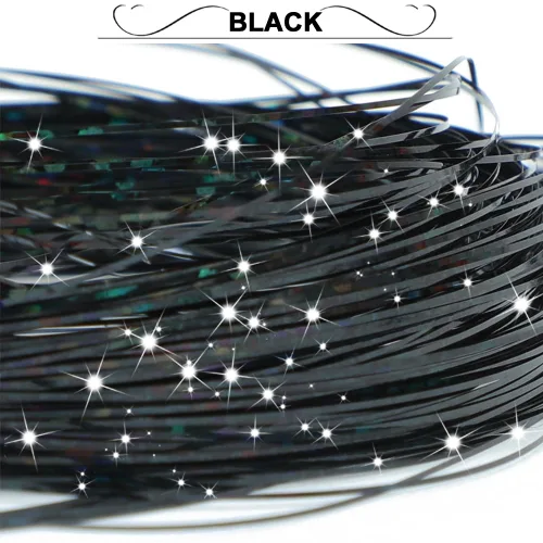 Vista 3 de Kit de oropel para el cabello con herramientas, extensiones de cabello de oropel negro, 6 piezas, 1200 hebras con brillantina, kit de oropel