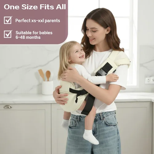 Vista 5 de MISSWISDOM Portabebés para niños pequeños, portabebés de cadera con respaldo, portabebés ligeros para viajes, beige