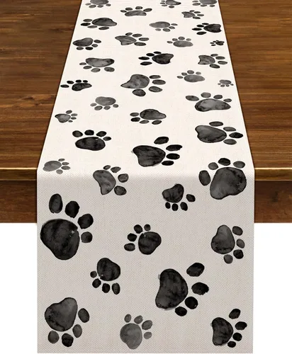 Nepnuser Camino de mesa con estampado de patas de perro, cachorro, decoración de fiesta de cumpleaños, granja, comedor, cocina, decoración del hogar