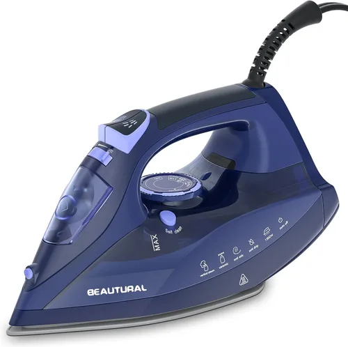 BEAUTURAL Plancha de vapor para ropa con esfera de termostato de precisión, suela recubierta de cerámica, apagado automático de 3 vías,