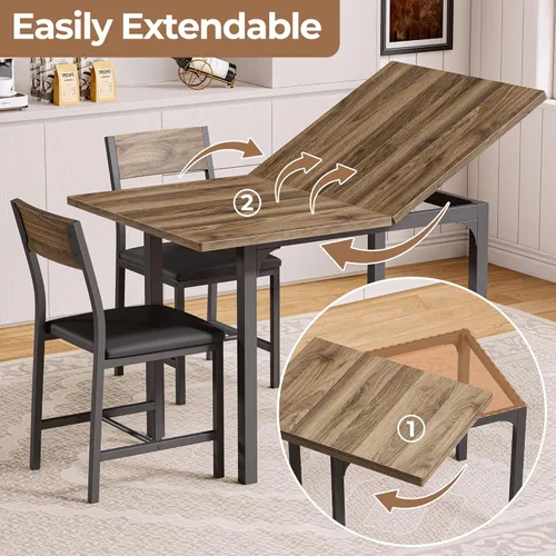 Vista 4 de IRONCK Juego de 4 mesas de comedor de 5 piezas para 4, sillas extensibles de mesa de cocina, mesa de comedor con 4 sillas tapizadas, plegable
