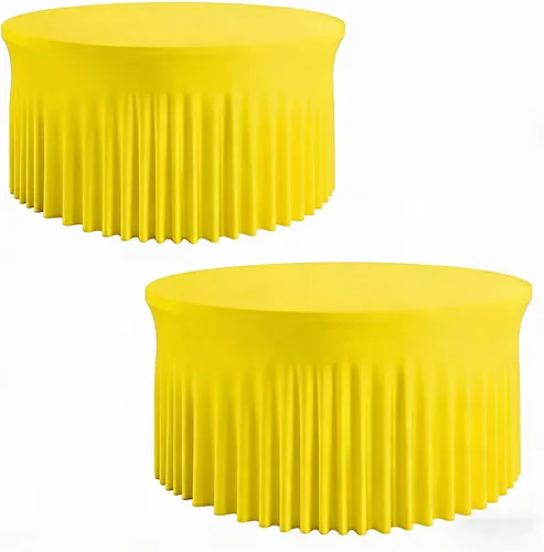 Vista 58 de Mantel redondo de 60 pulgadas en negro para mesas de 5 pies, funda de mesa ajustada de elastano con borde elástico y falda, lavable, sin arrugas