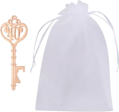 Vista 3 de Paquete de 50 abridores de botellas con 40 formas de llave, regalos y decoraciones de 40 cumpleaños (50, dorado 40)