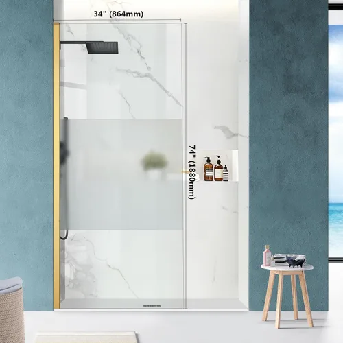 Vista 2 de Panel fijo de cristal de ducha de 34 pulgadas de ancho x 74 pulgadas de alto, panel de ducha esmerilado sin marco para ducha con vidrio templado