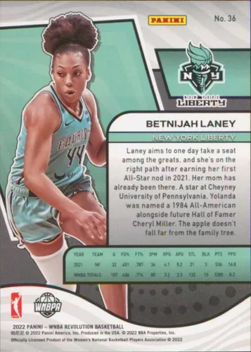 Vista 2 de 2022 Panini WNBA Revolution #36 Betnijah Laney New York Liberty Basketball Trading Card