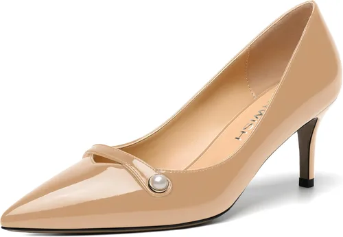 ROSERWISH - Zapatos de tacón medio con punta puntiaguda y acabado de charol para mujer, elegantes, con suela de tacón de aguja, para noche, boda,