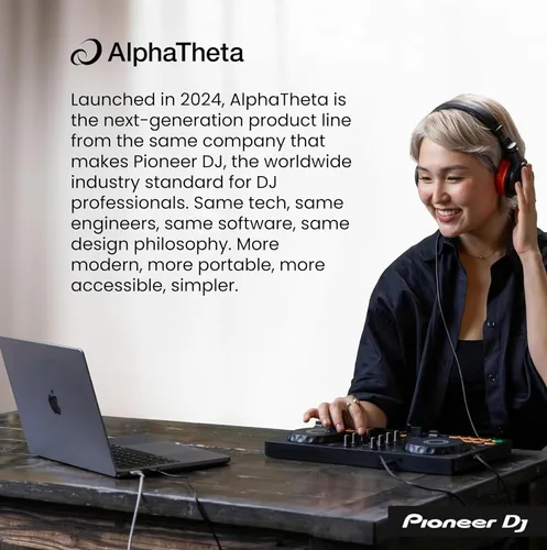 Vista 2 de Pioneer DJ AlphaTheta DDJ-FLX2 Paquete de controlador DJ compacto de 2 canales con estuche, cable para instrumentos y paño de pulido Austin Bazaar