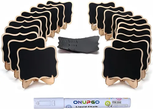 Mini letreros de pizarra, paquete de 20 etiquetas pequeñas de pizarra con soporte de caballete, pizarras de madera para decoración de bodas,