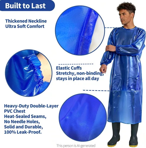 Vista 6 de SUJAN Traje Antisalpicaduras Delantal Impermeable Resistente a Químicos, Mono de PVC de Manga Larga Splash suit, chemical resistant smock, safety