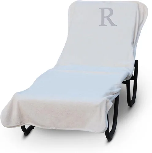 Vista 5 de Funda de lujo para tumbona de piscina con monograma de Hotel y Spa, bordado con letras en bloque - Extra absorbente 100% algodón turco - Rizo suave