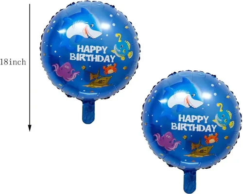 Vista 4 de 5 globos de papel de aluminio de tiburón bajo el mar, decoraciones de fiesta temática de tiburón oceánico, decoración de fiesta temática de Mylar
