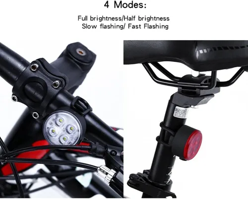 Vista 5 de 2 unids USB recargable bicicleta luz, luces de bicicleta para montar por la noche alto brillo modo de iluminación ajustable bicicleta montaña 2