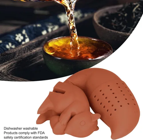 Vista 3 de Colador de té de silicona con forma de ardilla, infusor de té reutilizable de grado alimenticio, filtro de té de hojas sueltas (café)