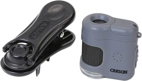 Vista 3 de Carson MicroMini 20x LED Lighted Pocket Microscope with Built-in LED and UV Flashlight and Universal Smartphone Digiscoping Adapter Clip (MM-380)