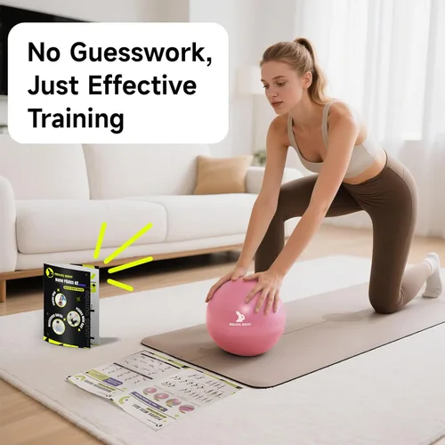 Vista 5 de Kit de pilates para el hogar, anillo de pilates de 13.8 pulgadas con asas acolchadas, mini bola, 3 bandas de resistencia para ejercicio de cuerpo