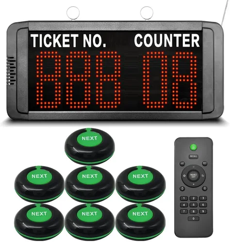 Vista 8 de Sistema de llamadas inalámbrico para clientes con 1 pantalla LED, número 15, impermeable, botón de llamada siguiente, 1 soporte dispensador