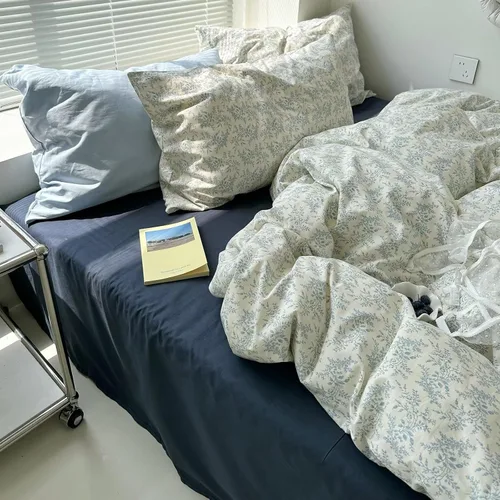 Vista 10 de MKXI Juego de ropa de cama con diseño de corbata de moño linda y rayas de flores rosas, tamaño individual, de algodón - Funda de edredón