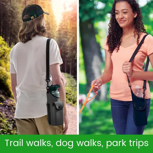 Vista 2 de Smooth Trip AquaPockets Soporte para botella de agua, bolsa aislante de neopreno para botella de agua con bolsa para teléfono y correa ajustable