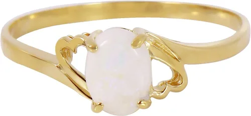 Vista 3 de Galaxy Gold GG Anillo de oro amarillo sólido de 14 quilates con forma ovalada Ópalo natural GRADO AAA