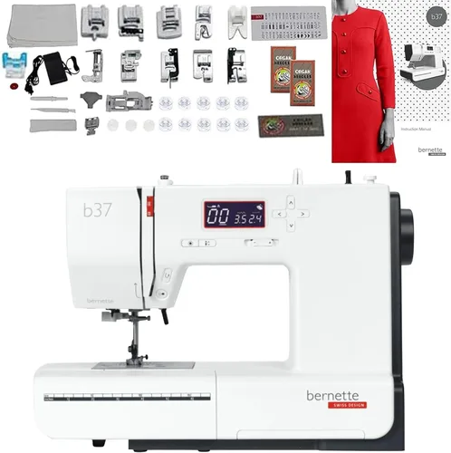 Bernette Máquina de coser computarizada B37 Swiss Design - Pantalla LCD, 5 pies prensatelas, bobinas, enhebrador de agujas, características de