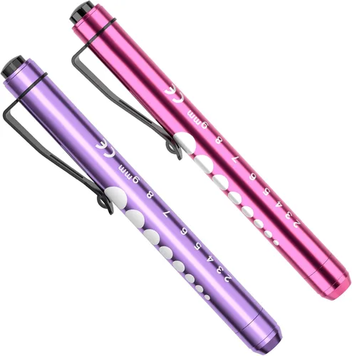 Vista 13 de RISEMART - Minilinternas para enfermeras, pack de 2, linterna médica reutilizable con medidor de pupila y regla, luz LED blanca para estudiantes