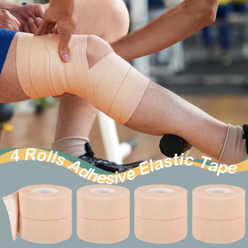 Vista 6 de 4 rollos de cinta adhesiva elástica, cinta adhesiva autoadhesiva, vendaje flexible para estiramiento, para tobillos, rodillas y muñecas en deportes