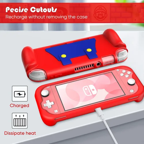 Vista 7 de KENOBEE Funda de silicona para Nintendo Switch Lite 2019, agarre ergonómico suave, ligero, absorción de golpes, diseño antiarañazos, color rojo