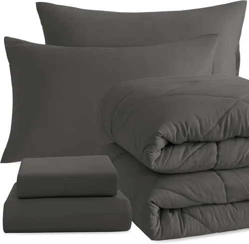 Vista 21 de NTBAY Juego de edredón individual con sábanas, 5 piezas de ropa de cama suave y transpirable, cama individual en una bolsa, juego de edredón