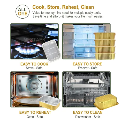 Vista 8 de Sartenes de papel de aluminio poco profundos de 6 x 4 pulgadas con tapas a presión, 20 onzas, paquete de 5 recipientes desechables extra gruesos