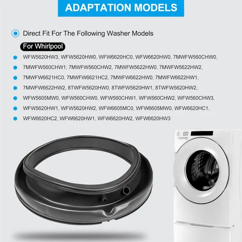 Vista 2 de W11314648 W10897390 Junta de sello de puerta de lavadora Compatible con lavadora de carga frontal Whirlpool, Maytag, Inglis y Amana, Reemplazo#