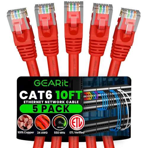 Vista 39 de GEARit Paquete de 5 cables Ethernet Cat6 de 100 pies Cable de conexión de red RJ45, conectores chapados en oro sin enganches de 10 Gbps - Cable