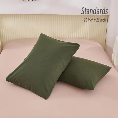 Vista 2 de Ecocott Fundas de almohada 100% algodón natural, tamaño estándar, color verde aguacate, paquete de 2 fundas de almohada con cierre de sobre